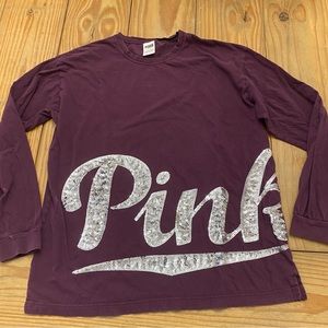 Victoria Secret Pink Long Sleeve Maroon Sequin Shirt